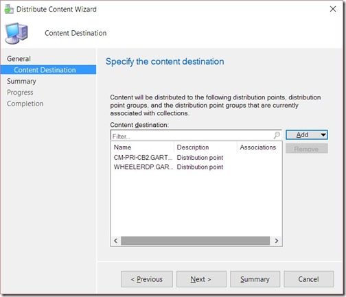Configuration Manager Deployment Test 2-Distribute Content Wizard-Content Destination