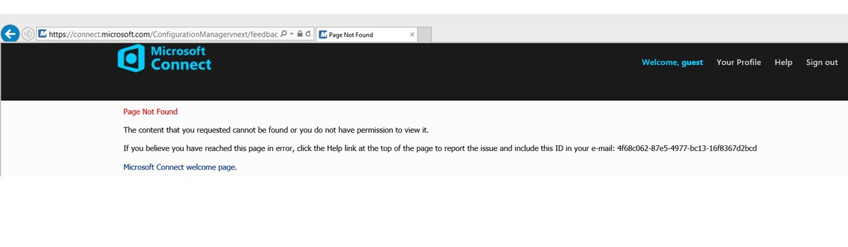 Microsoft Connect Error Message