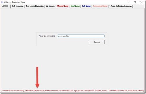 Collection Evaluation Viewer and Certificate Chain-Error Message