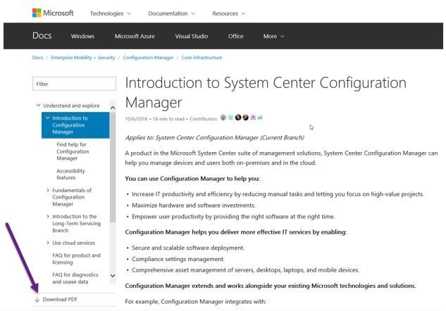 ConfigMgr Microsoft Docs Page