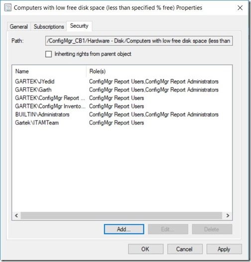 Grant Permission to a Single SCCM SSRS Report - Security Tab OK Button