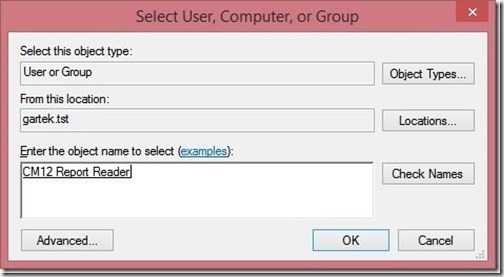 SCCM Report Reader AD Security Group - Add Group Name