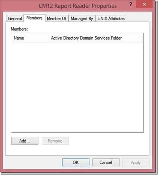 SCCM Report Reader AD Security Group - Members Tab