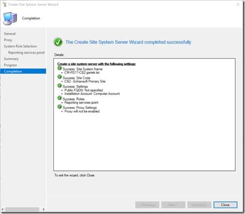 SCCM Reporting Services Point - Completion Node
