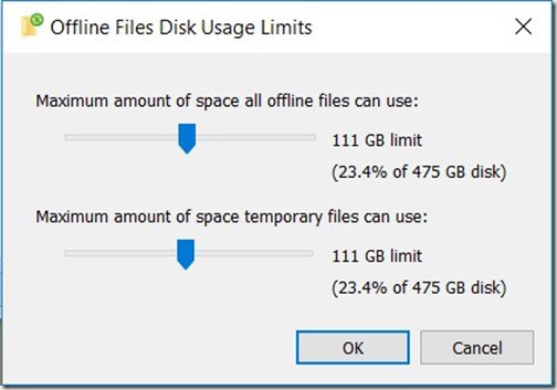 Windows 10 Offline Files - Change Cache Size - Disk Usage Limits