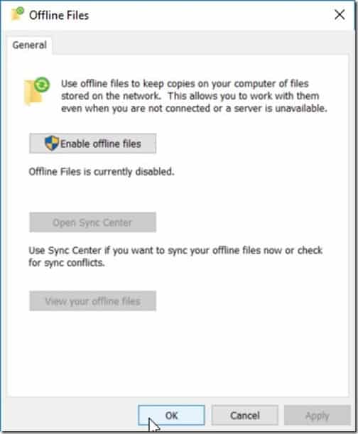 Windows 10 Offline Files - Enable Offline Files