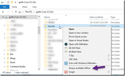 Windows 10 Offline Files - Network Folder