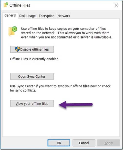 Windows 10 Offline Files - View Offline Files