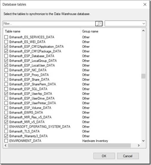 Add Tables to the ConfigMgr Data Warehouse - Database Tables
