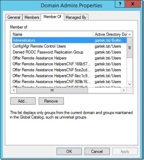 Nested AD Security Groups - Domain Admins Properties