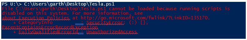 Tesla with PowerShell - Scripts Disabled