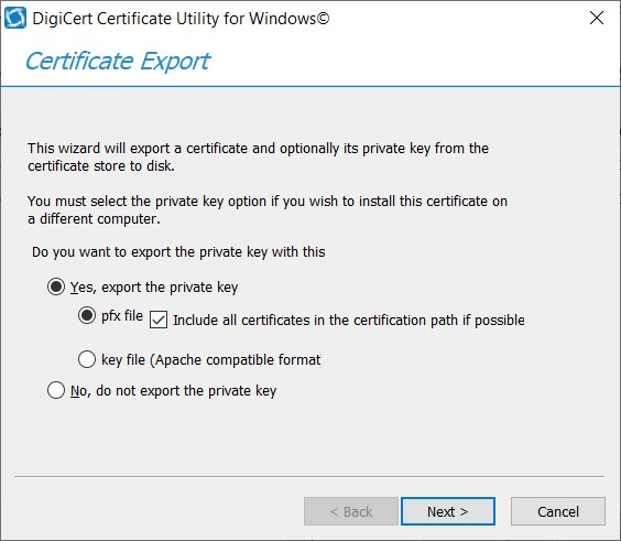 Certificate Export