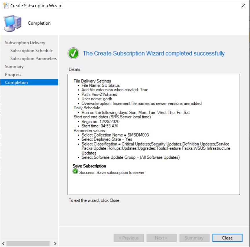 Sottoscrizione Condivisione file Windows - Completamento