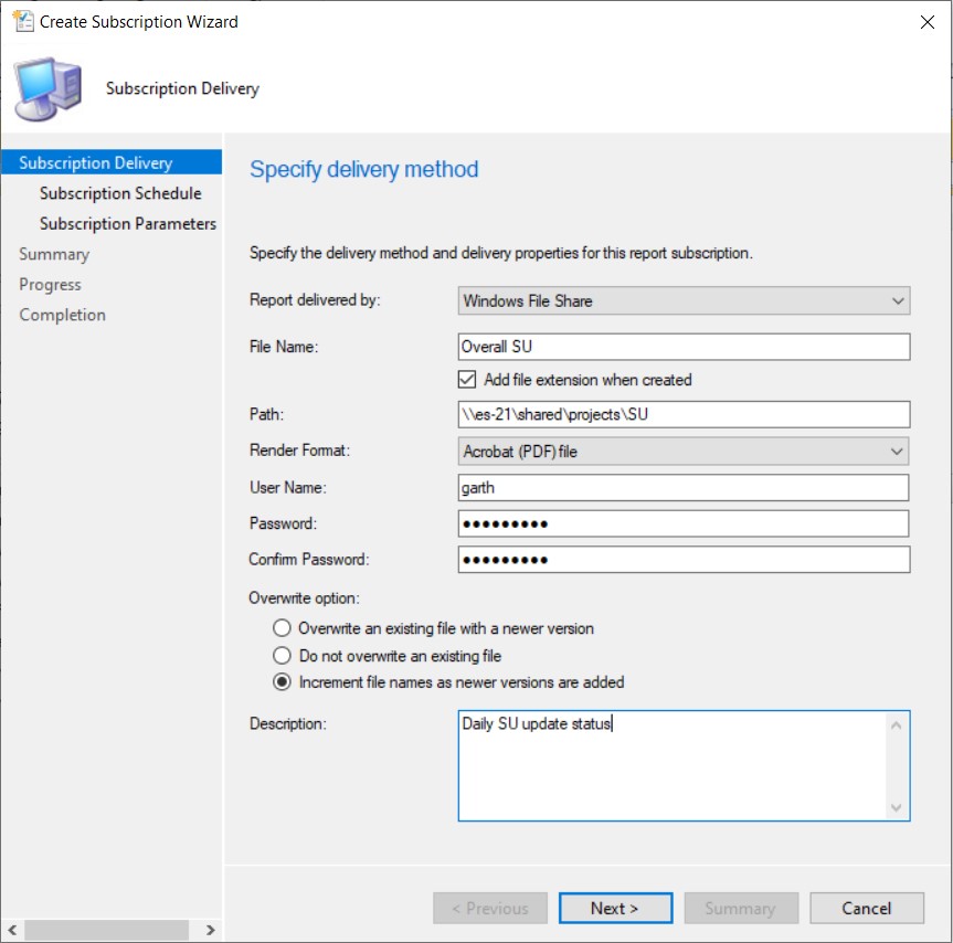Windows fildelningsprenumeration - Skriv över alternativ