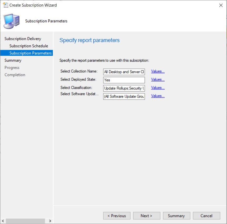 Windows-Dateifreigabe-Abonnement - Parameter