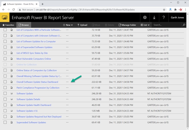 Default Report Parameters – Overall Software Update Status Dashboard