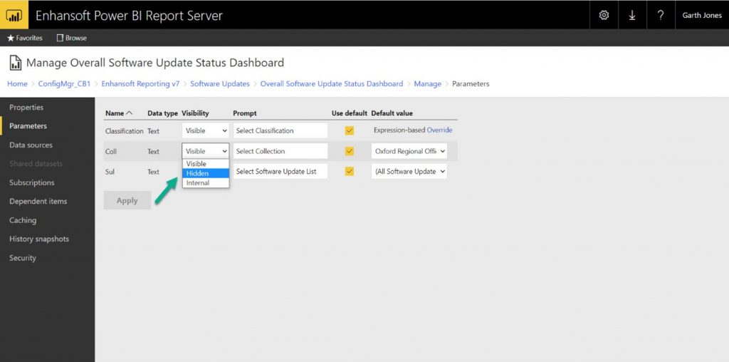 Default Report Parameters - Visibility