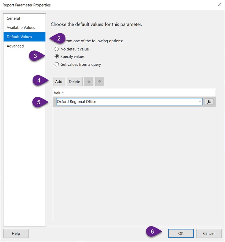 Default Report Parameters - Visual Studio - Default Values