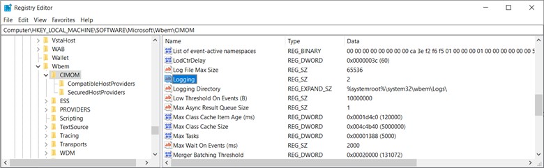 Enable WMI Logging - Registry Editor