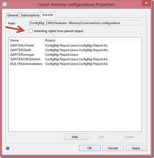 Grant Permission to Single CM12 SSRS Report - Inheriting Rights From Parent Object
